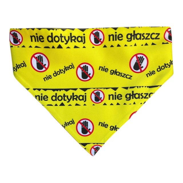 Bandana ostrzegawcza dla psa XL na gumce - NIE DOTYKAJ - żółta