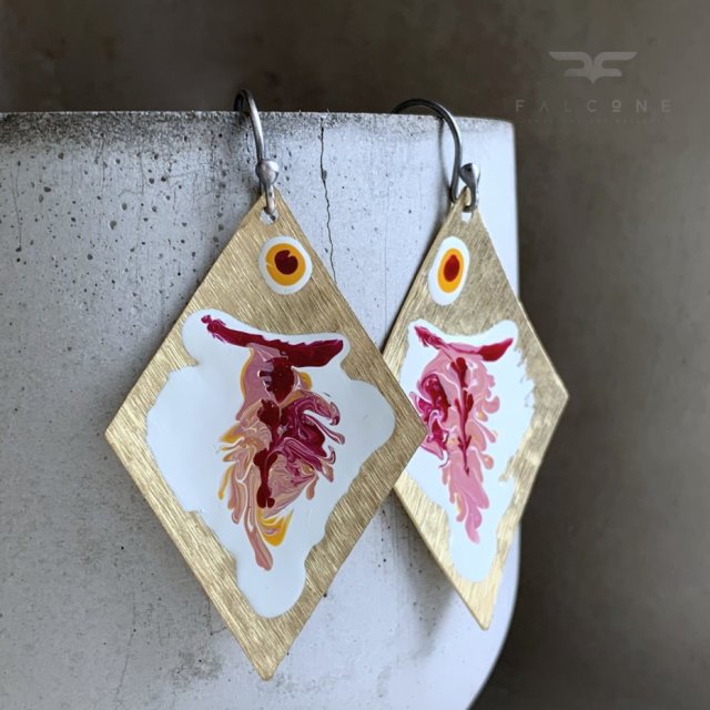 Kolczyki Big Fish. White & Rose, Yellow Accent
