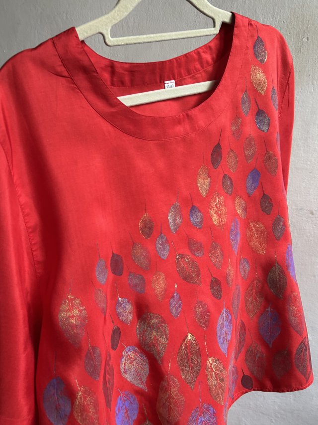 100% Silk - jedyna taka -  jedwabna makowa unikatowa bluzka botaniczny print