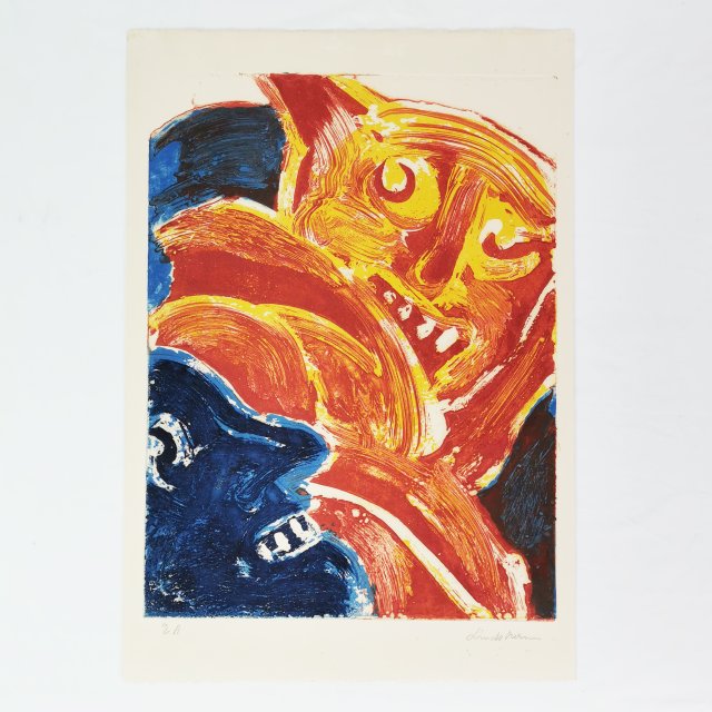 Ekspresjonistyczna grafika -wklęsło druk, Bengt Lindstram, Szwecja ( 1925-2008 )