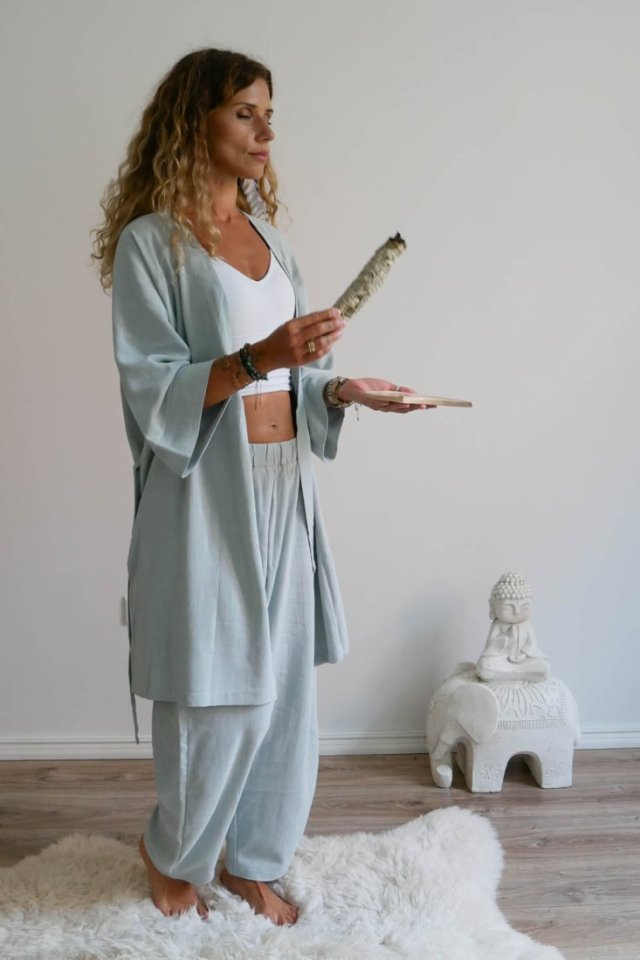Kimono lniane na lato szalwia