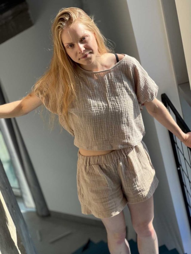 Letni set szorty i top - lniany muslin