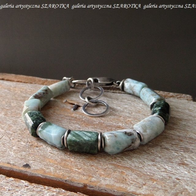 BLUE-GREEN bransoletka z larimaru, serafinitu i srebra