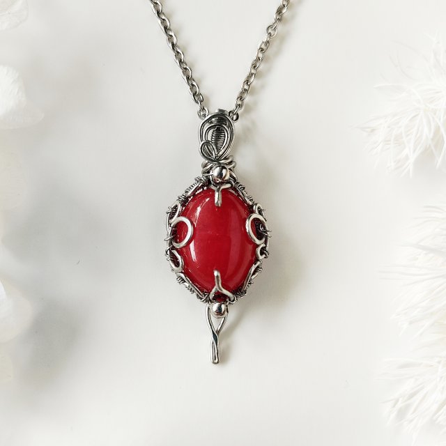 Naszyjnik Jadeit "Nár“ stal chirurgiczna wisiorek handmade wirewrapping