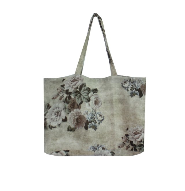 Duża torba lniana w kwiaty, shopper, torebka