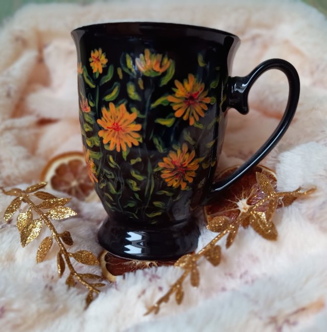 Barwny ręcznie malowany kubek tajemnicze kwiaty 300ml.