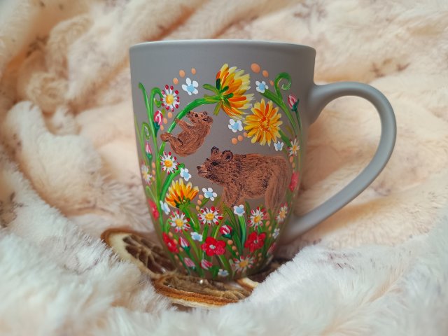 Mini misie łąkowe ręcznie malowany kubek 270 ml.