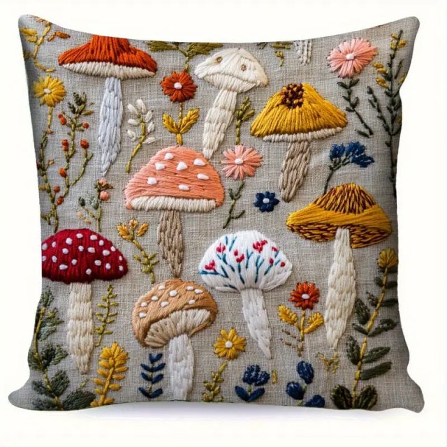 Poszewka na poduszkę w stylu Vintage dwustronna Muchomor Las prezent Cottage Folk kwiaty Woodland