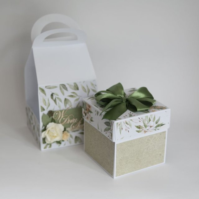 Ślubne pudełeczko exploding box kartka 3d komplet z torebką