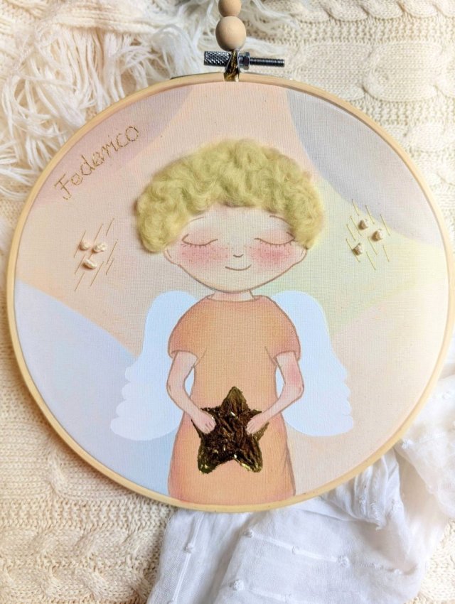 pastelowy obrazek z aniołkiem, personalizowana pamiątka dla dziecka