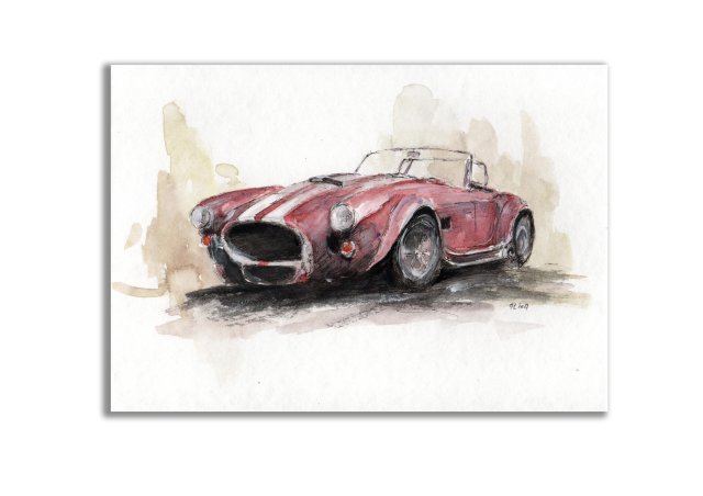 Akwarela ręcznie malowana  samochód AC Cobra