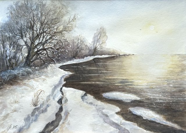 Stare drzewo nad rzeką 42x30cm original akwareli