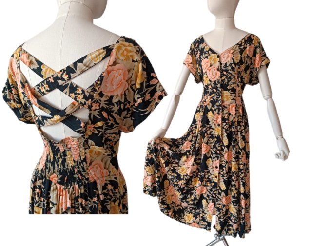 Piękna sukienka maxi Vintage w róże Floral Cottage