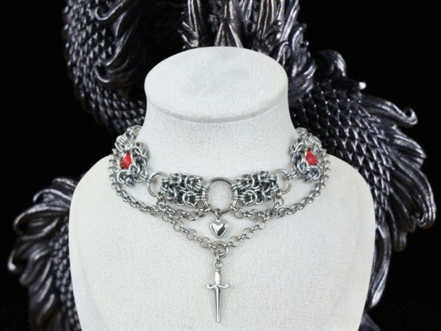 Choler fantasy gothic stal chirurgiczna czerwony turkus chainmaille