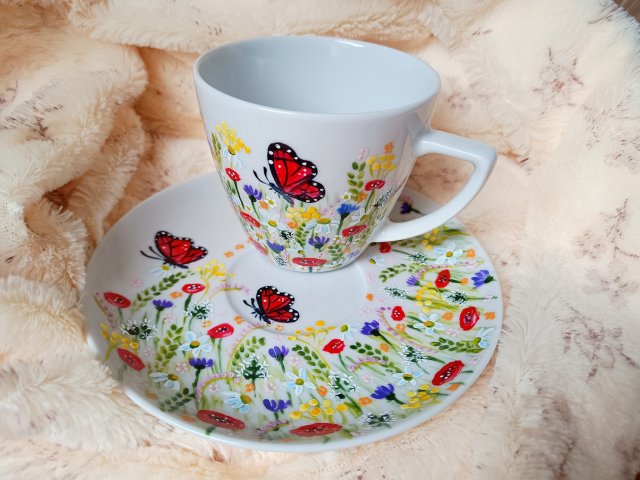 Komplet letniej łąki filiżanka 350 ml. ręcznie malowany