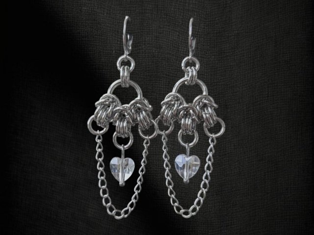 Kolczyki chainmaille z serduszkami stal chirurgiczna szkło unikatowe!