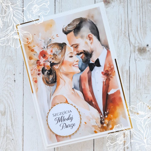 Elegancka kartka ślubna premium | Szczęścia młodej parze