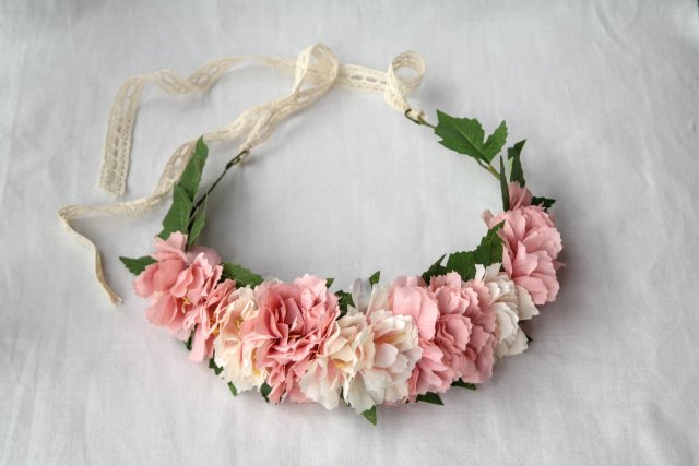 Różany Obłok – wianek na głowę z dużymi kwiatami, ślubny, boho, handmade