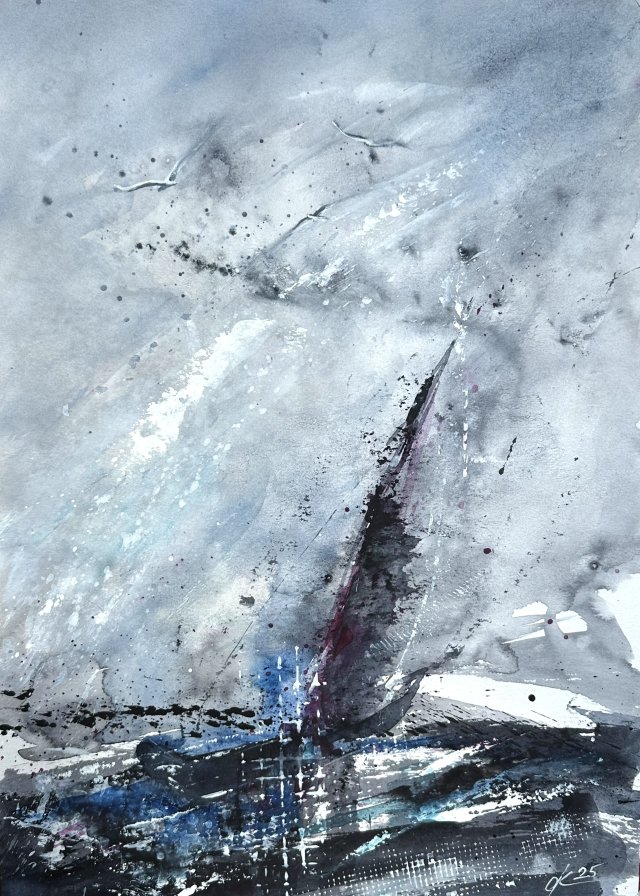 W sercu burzy Original Akwarela 42x30cm