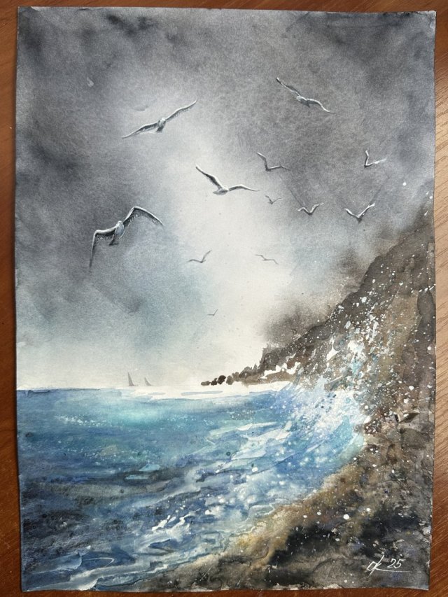 Wybrzeże morskie Original Akwarela 42x30cm