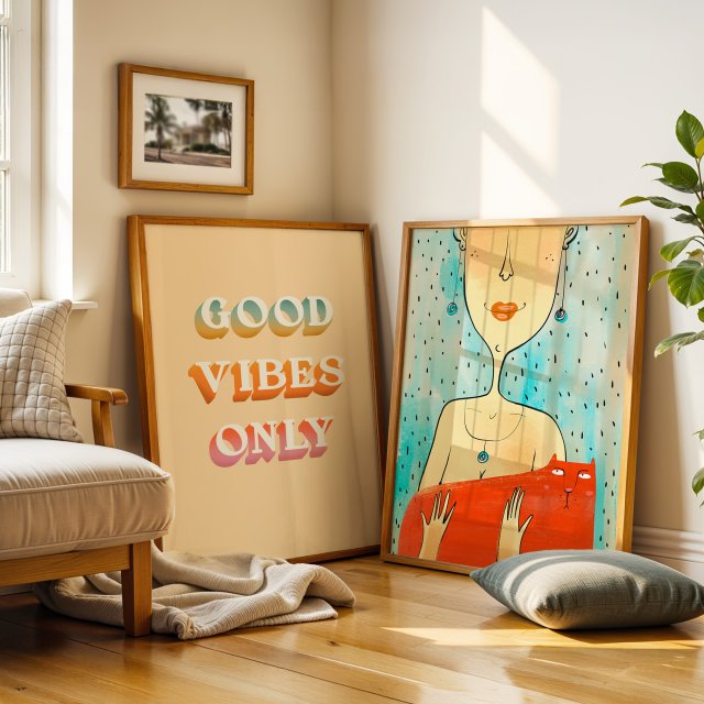 ZESTAW PLAKATÓW 2cz 40x50 cm GOOD VIBES ONLY z kotem  (set213)