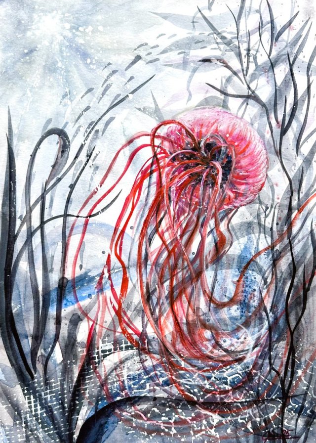 Sekrety oceanu Original Akwarela 42x30cm