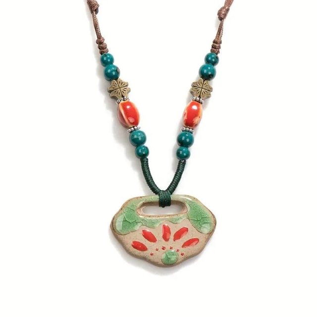 Unikalny naszyjnik Handmade Boho Etno Lato na prezent ceramiczna zawieszka