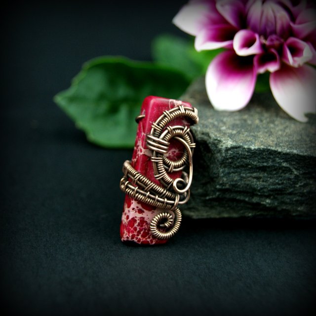 Jaspis cesarski broszka wire wrapping