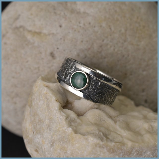 EMERALD MALACHITE – Pierścionek-Obrączka ze Srebra i Malachitu