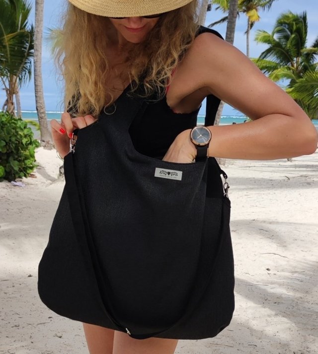 Duża damska xxl torba boho worek shopper czarna