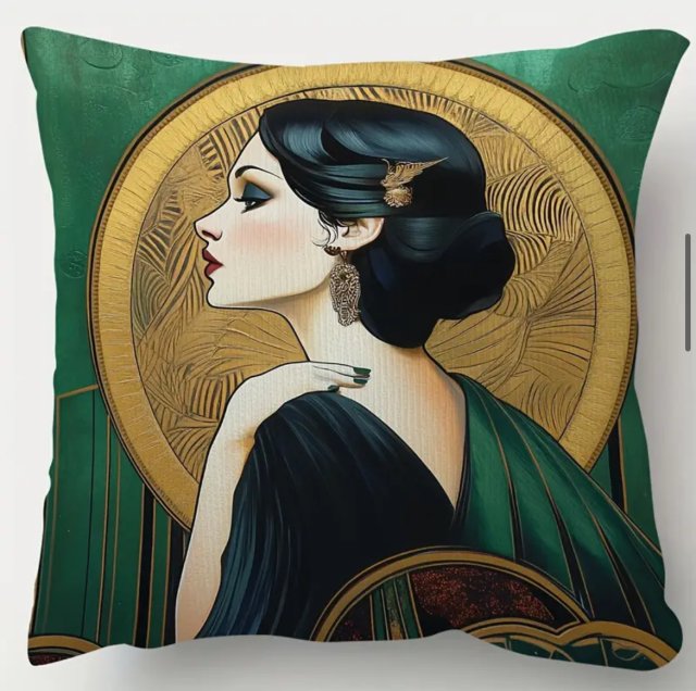 Dekoracyjna poszewka Art Deco z kobietą - jak obraz