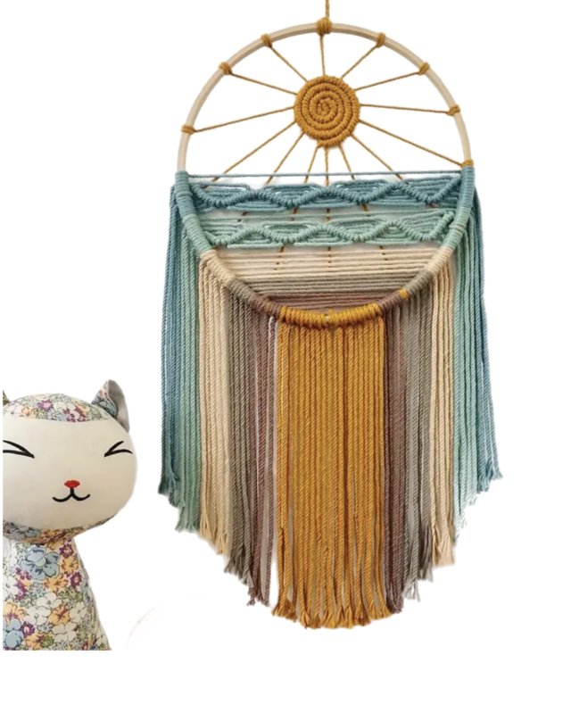 Makrama boho handmade zawieszka ścienna koło musztardowa pastelowa