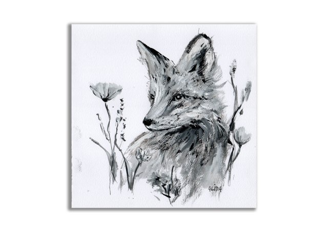 Grafika ręcznie malowana "Lisek"