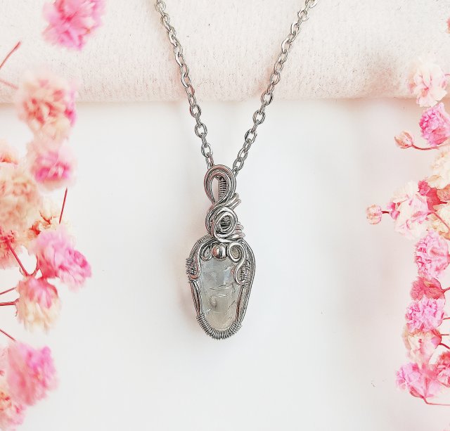 Naszyjnik Kryształ Górski stal chirurgiczna wisiorek handmade wirewrapping