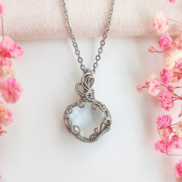 Naszyjnik Kryształ Górski stal chirurgiczna wisiorek handmade wirewrapping