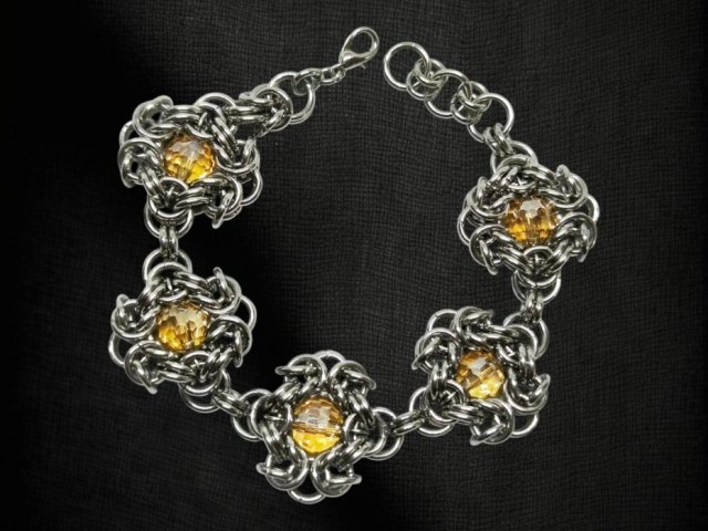 Ręcznie robiona bransoletka chainmaille stal chirurgiczna szkło