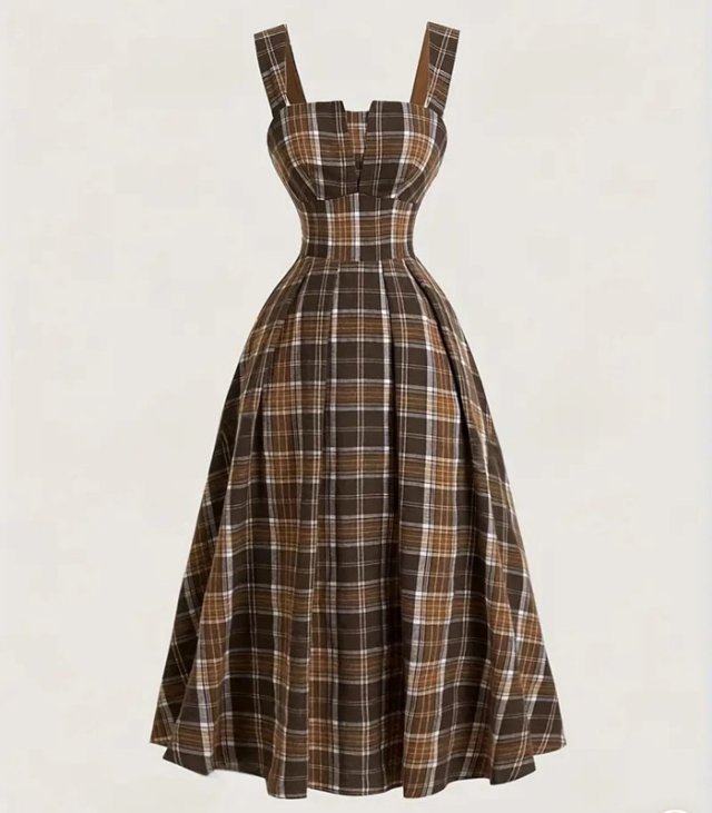 Sukienka gorsetowa styl Vintage Długa suknia w kratkę Cottage