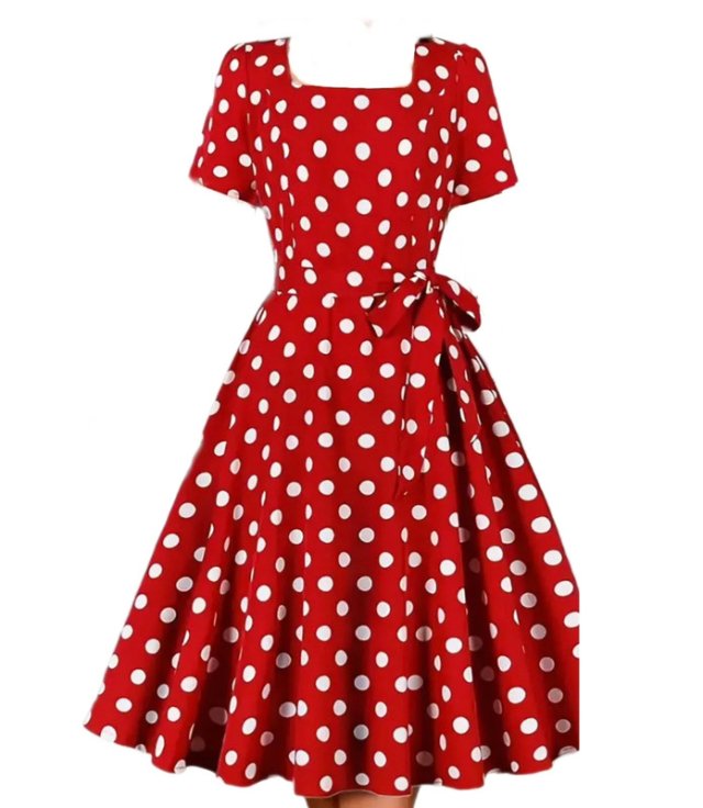 Plus Size 50s Pin-Up Dress – Red Polka Dot Retro Swing Dress with Bow, Rockabilly , Square Neck, XXL