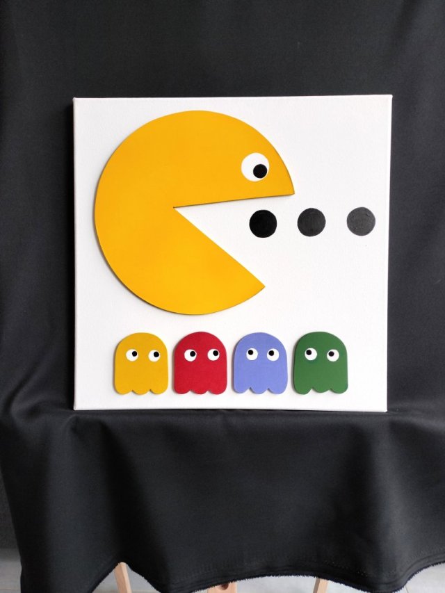 Obraz 3D relief ręcznie robiony i malowany PAC-MAN