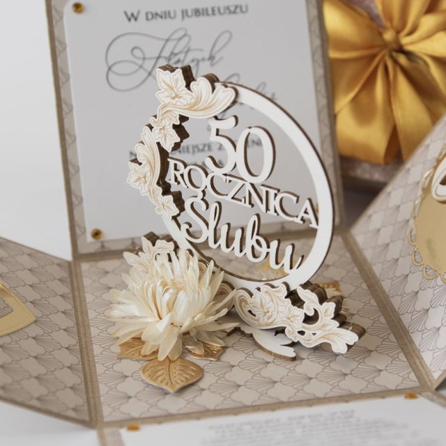 50 rocznica ślubu, złote gody, exploding box, kartka 3d