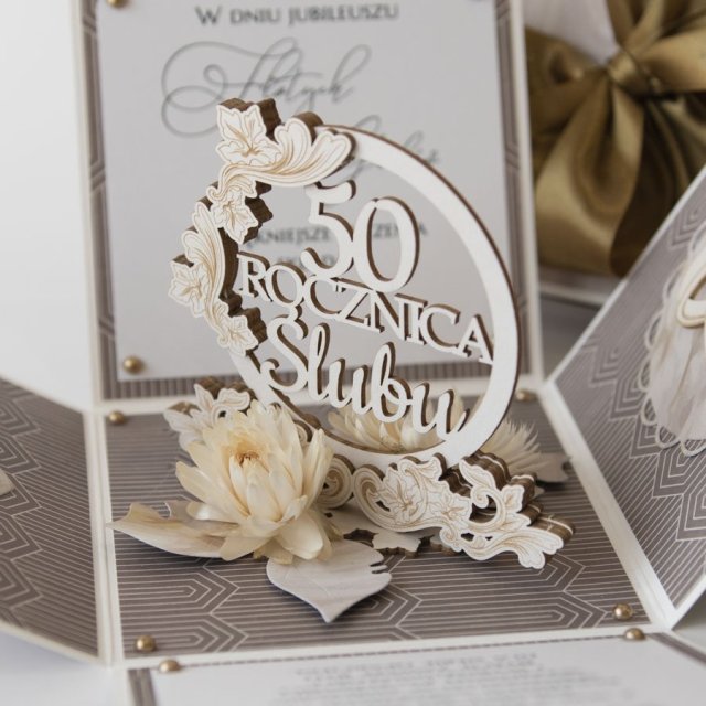 50 rocznica ślubu, złote gody, exploding box, kartka 3d