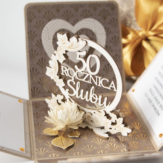 50 rocznica ślubu, złote gody, exploding box, kartka 3d