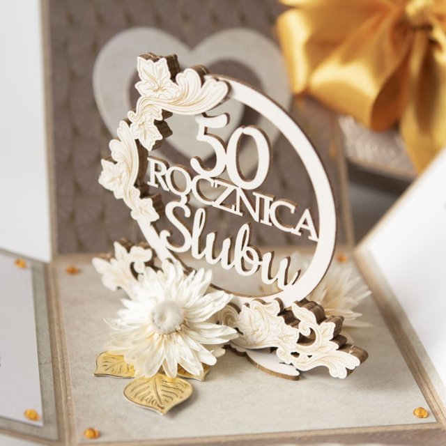 50 rocznica ślubu, złote gody, exploding box, kartka 3d