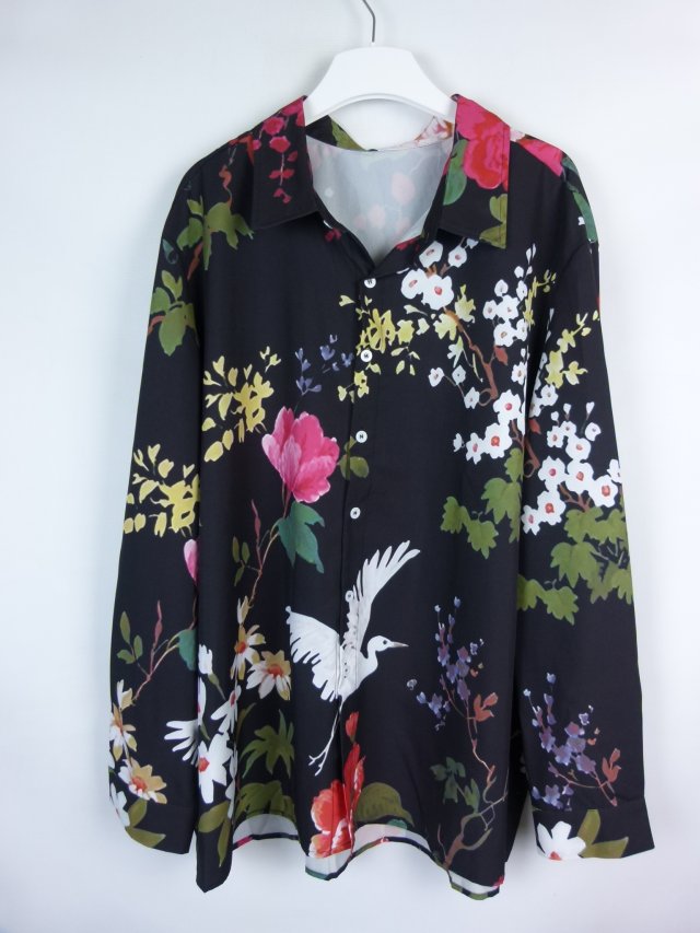 Luźna koszula w kwiaty żurawie / 3XL