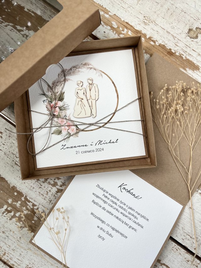 Ręcznie robiona kartka personalizowana na ślub z pudełkiem