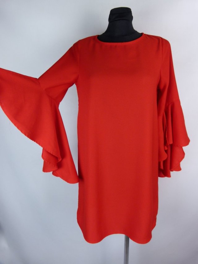 Zara prosta sukienka mini falbany / S