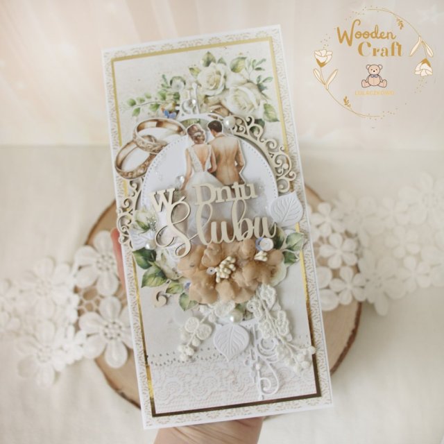 Romantyczna kartka ślubna, pamiątka ślubu "White Roses 1" GOTOWA