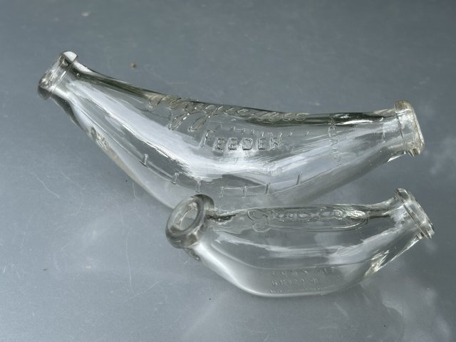 Antique hygienic english glass baby bottle - vintage Feeder - kolekcjonerska butelka na mleko