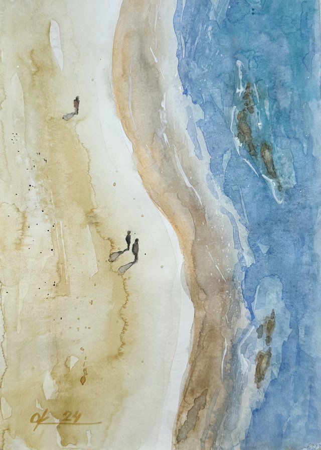 Plaża w Pomoriu. Original Akwarela A4