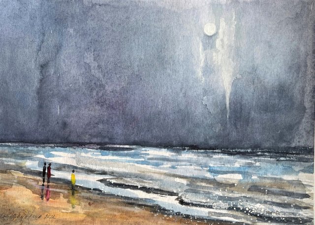 Plaża w Pomoriu. Original Akwarela A4
